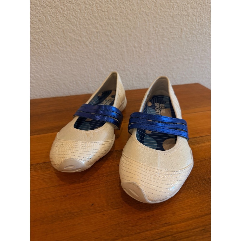 Y2K Bebe Sport Womens White Blue Leather Mary Jane Ballet Flats 8 Puma Sporty - Picture 5 of 11